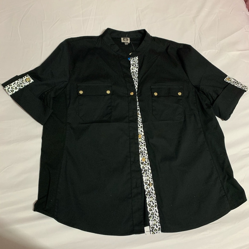 Anne Klein Womens Black Button Front Top Shirt XL